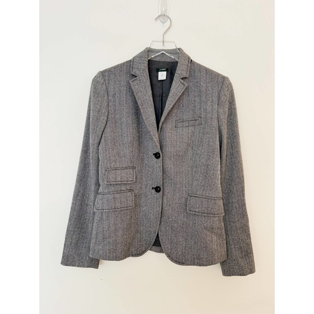 J Crew Herringbone 100% Wool Blazer Size 6